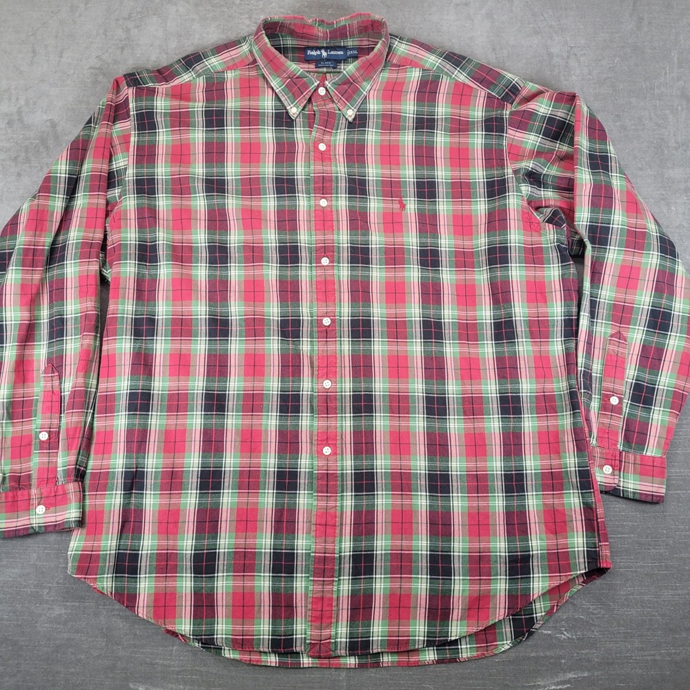 Ralph Lauren Blake Shirt Mens XXL Red Green Plaid Cotton Button Down Long Sleeve